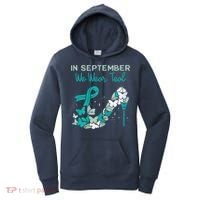 Womens September We Wear Teal Ribbon Shoe Ovarian Cancer Awareness Women's Hoodie thumb 0