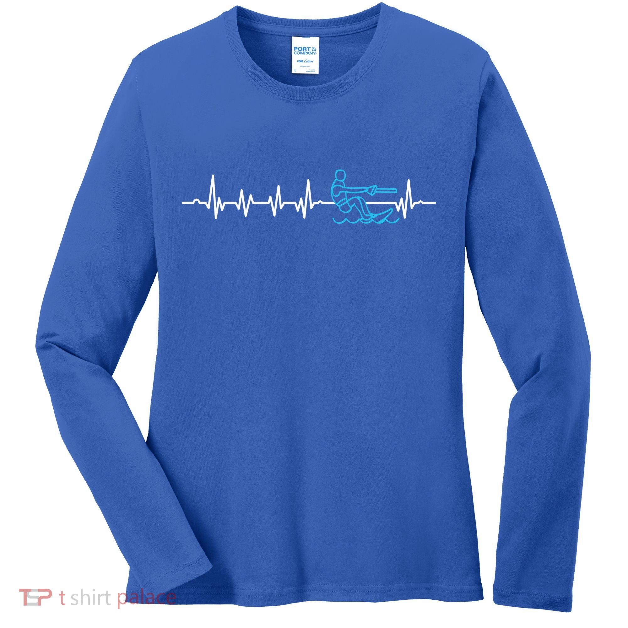Water Skier Waterski Wakeboarding Water Skiing Heartbeat Gift Women's Long Sleeve Shirt