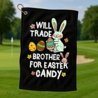 Will Trade Brother For Easter Candy Funny Golf Towel thumb 1