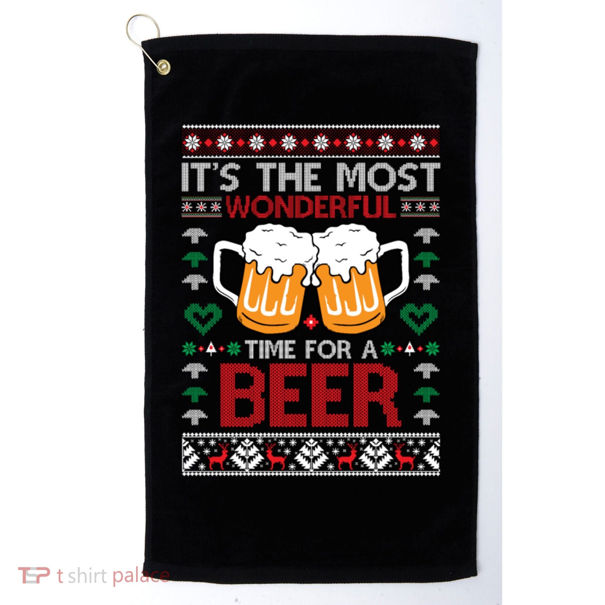 Wonderful Time Beer Ugly Christmas Sweaters Gift Golf Towel