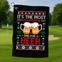 Wonderful Time Beer Ugly Christmas Sweaters Gift Golf Towel thumb 1