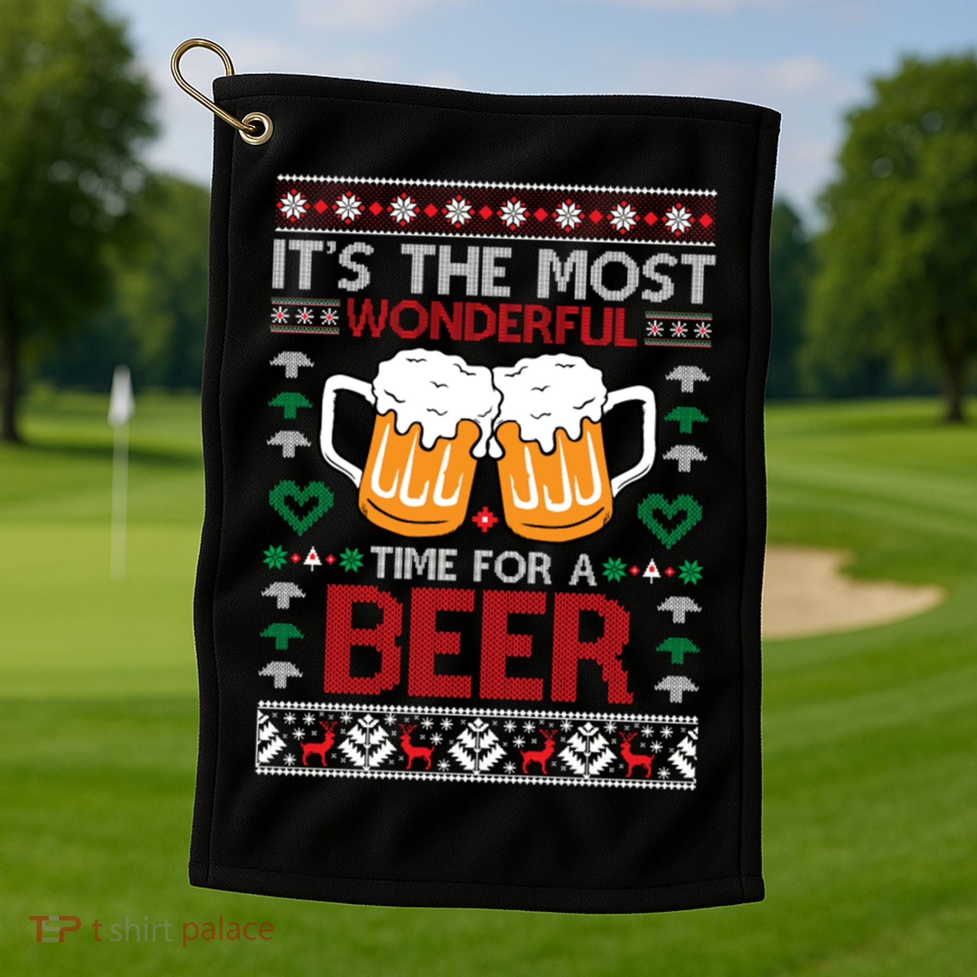 Wonderful Time Beer Ugly Christmas Sweaters Gift Golf Towel
