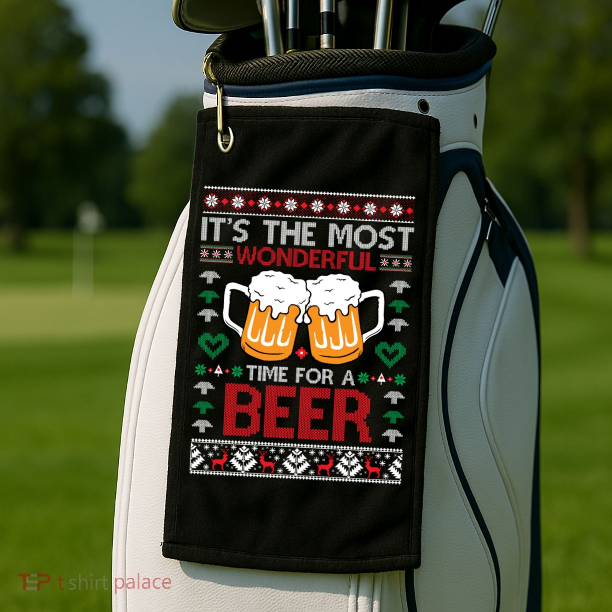 Wonderful Time Beer Ugly Christmas Sweaters Gift Golf Towel