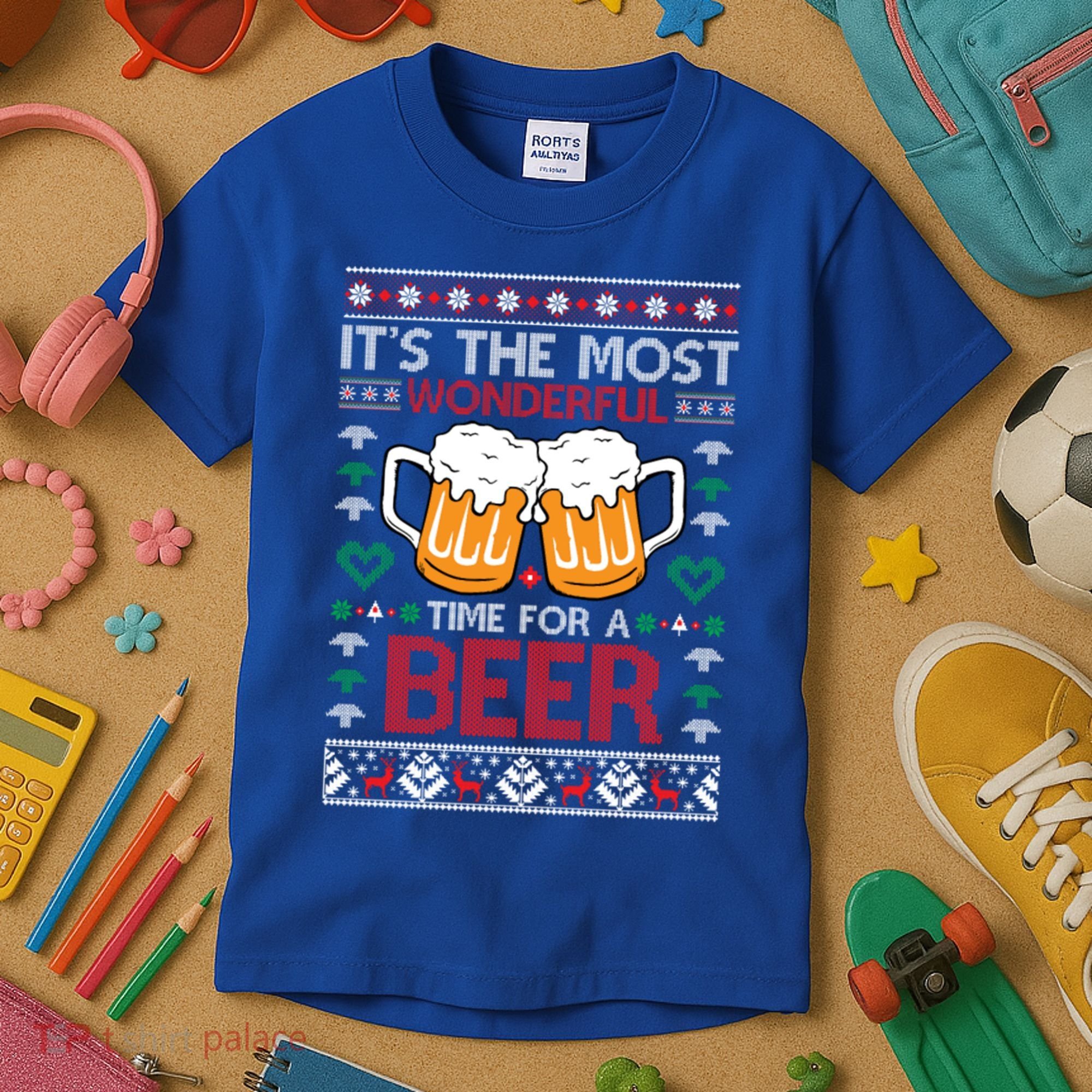 Wonderful Time Beer Ugly Christmas Sweaters Gift Kids T-Shirt