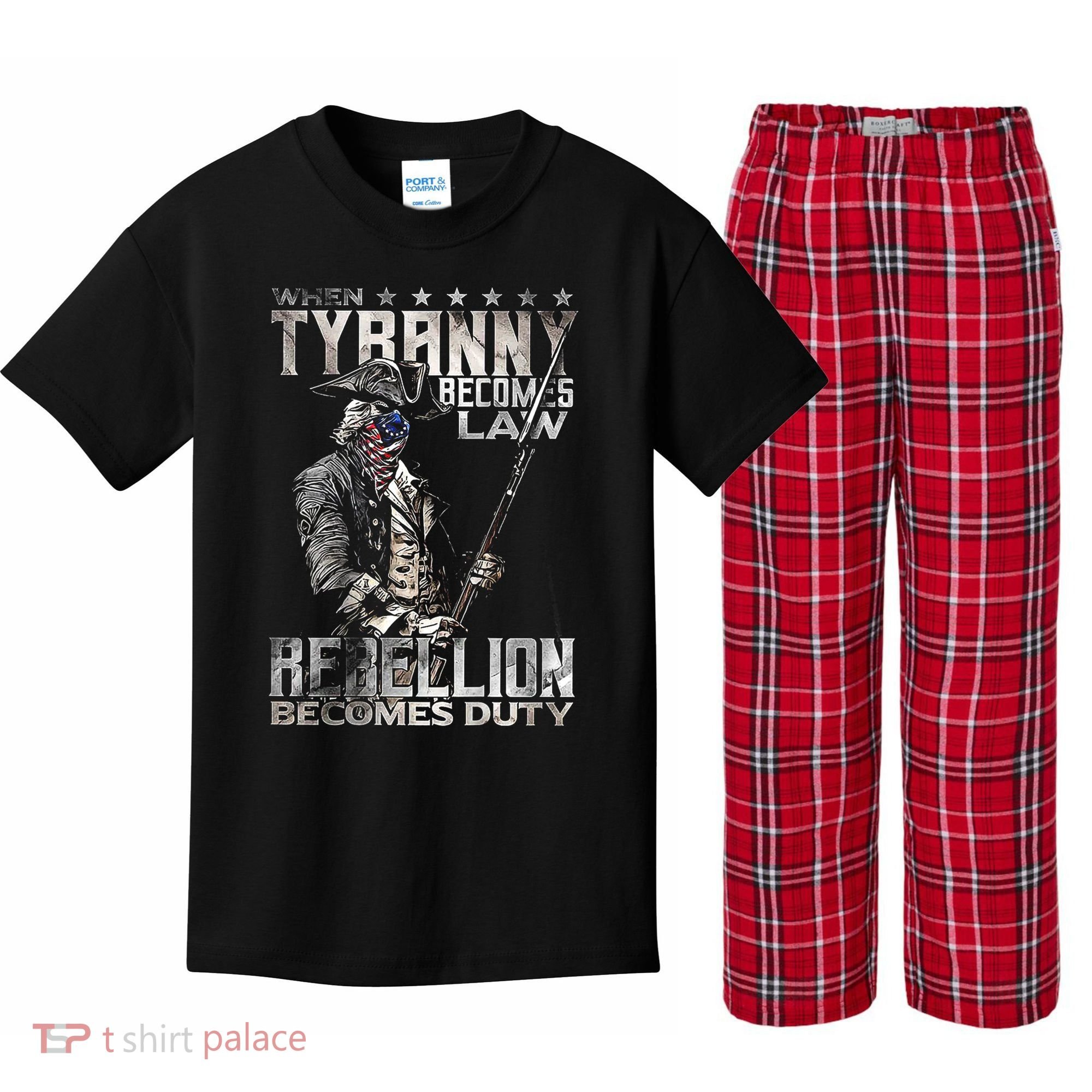When Tyranny Becomes Law Rebellion Becomes Duty (On Back) Kids Plaid Pajama Set