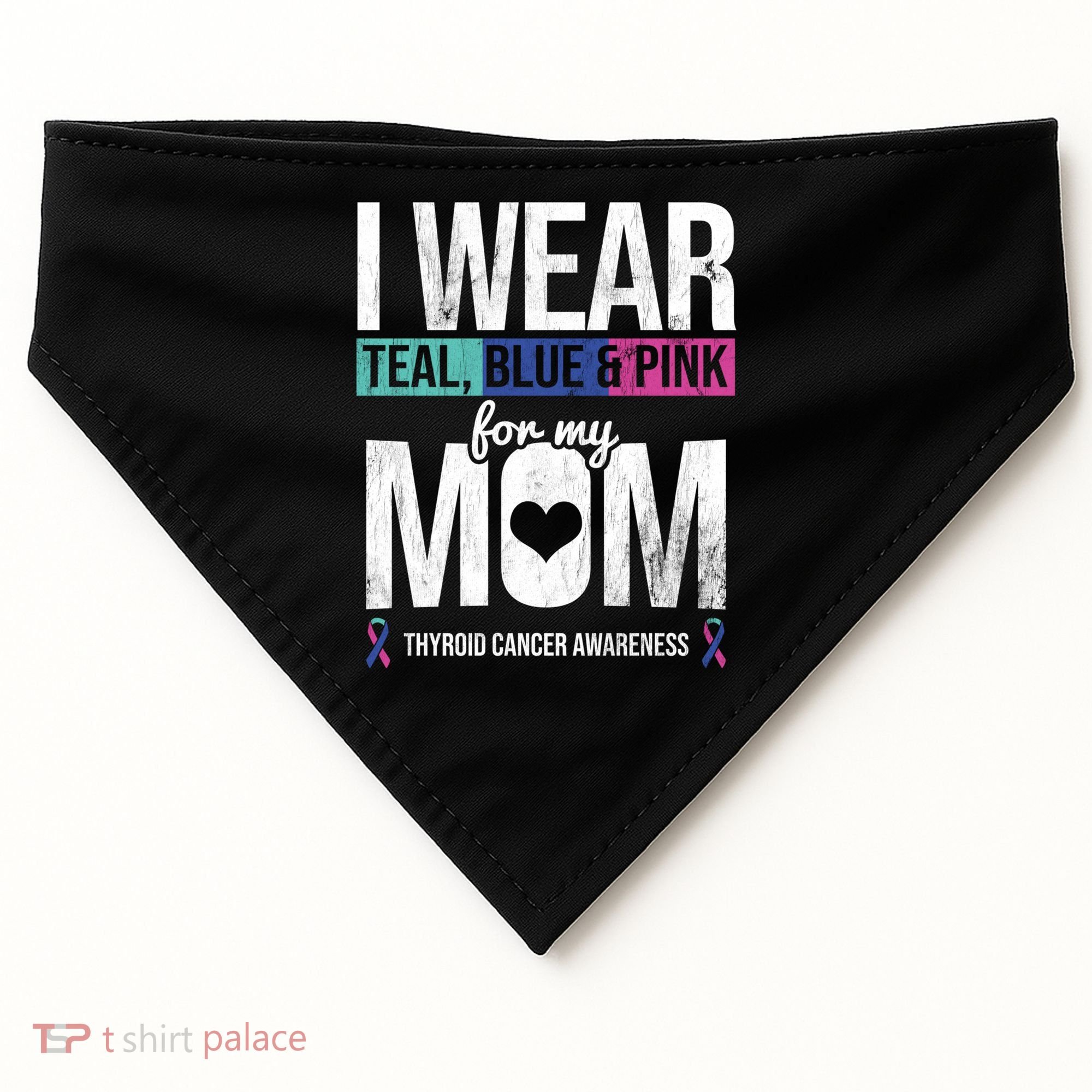Wear Teal Blue Pink For Mom Thyroid Cancer Awareness Ribbon Gift USA-Made Doggie Bandana