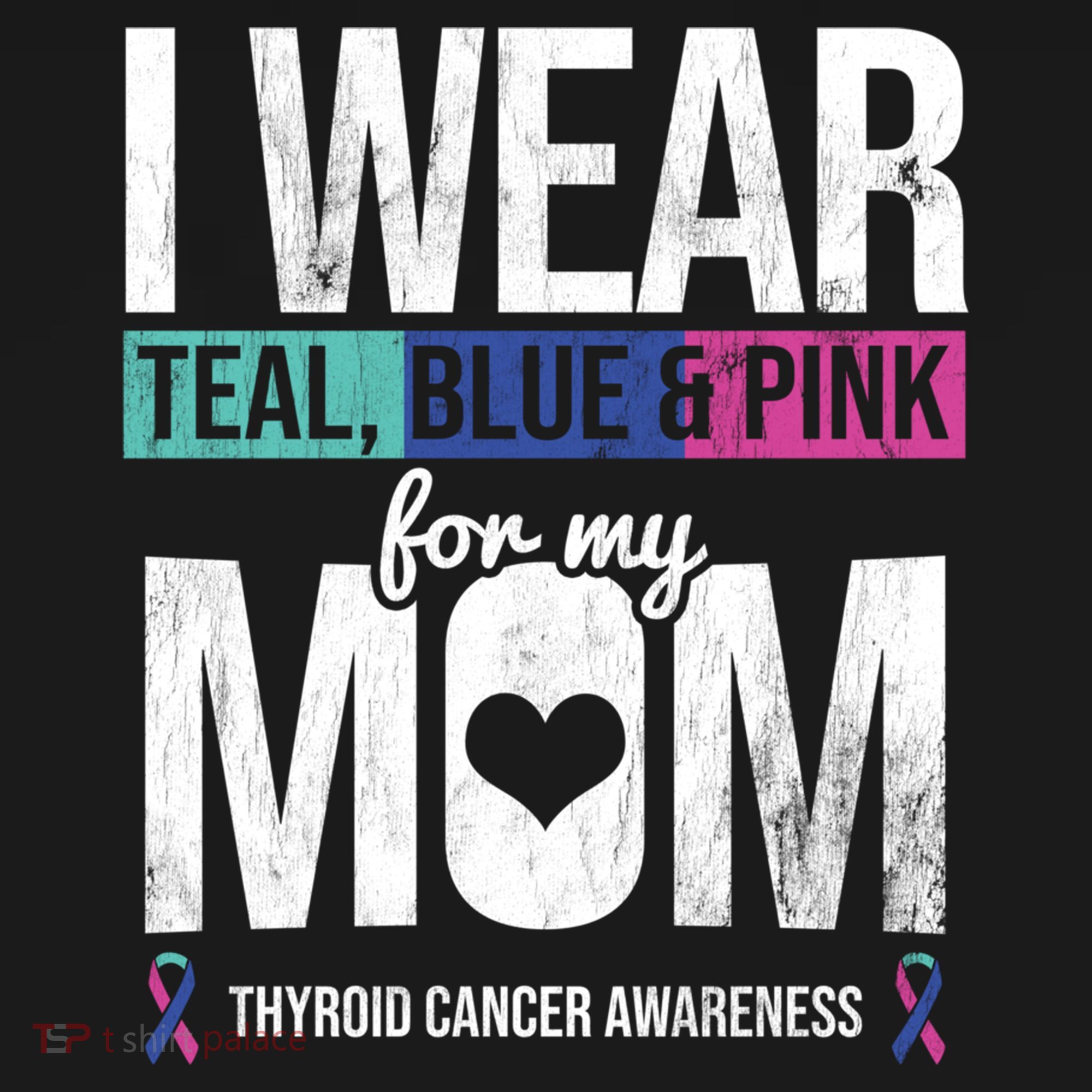 Wear Teal Blue Pink For Mom Thyroid Cancer Awareness Ribbon Gift Bucket Hat