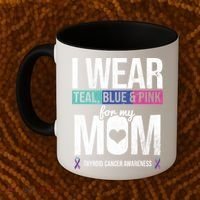 Wear Teal Blue Pink For Mom Thyroid Cancer Awareness Ribbon Gift Coffee Mug thumb 2