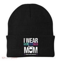 Wear Teal Blue Pink For Mom Thyroid Cancer Awareness Ribbon Gift Beanie thumb 0