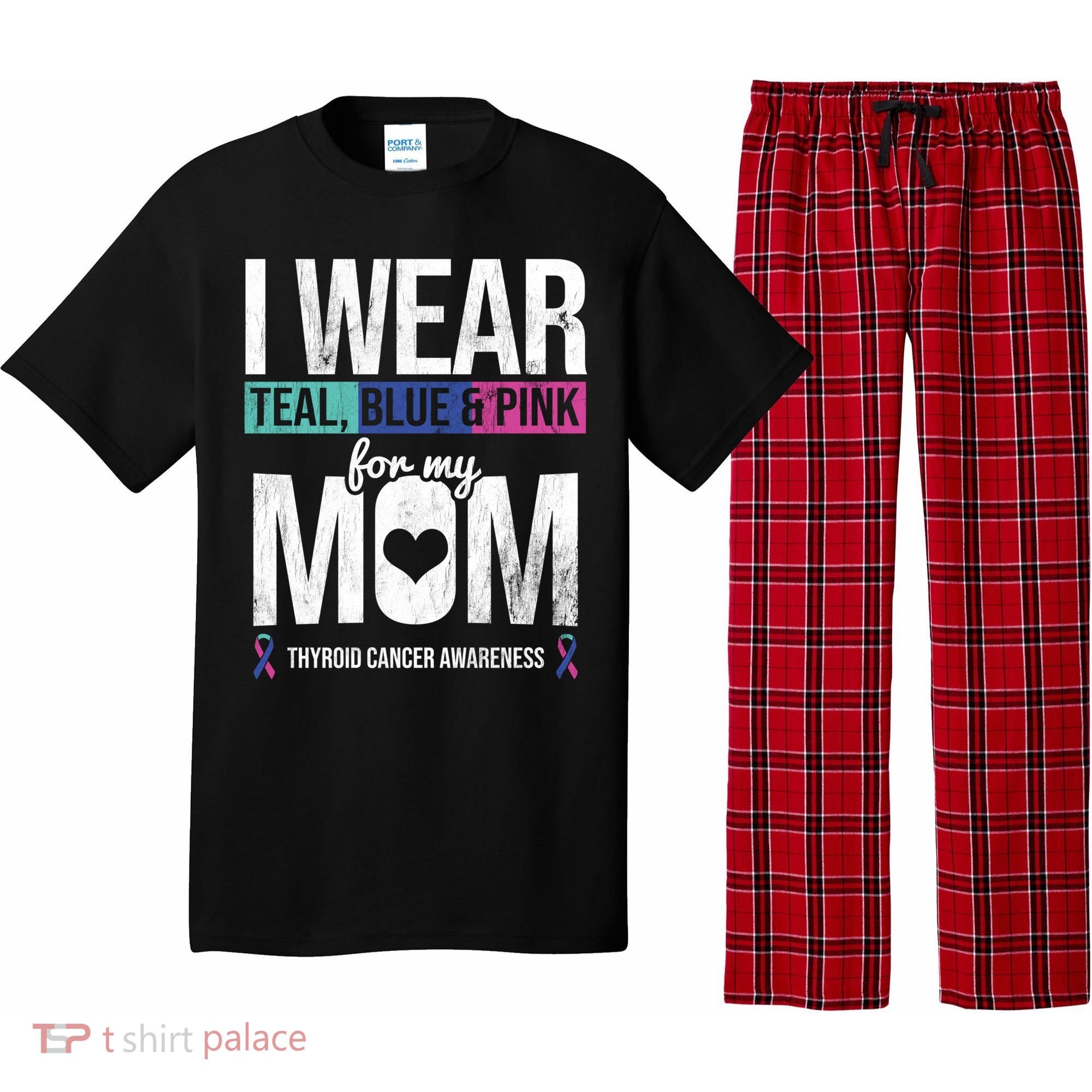 Wear Teal Blue Pink For Mom Thyroid Cancer Awareness Ribbon Gift Pajama Set