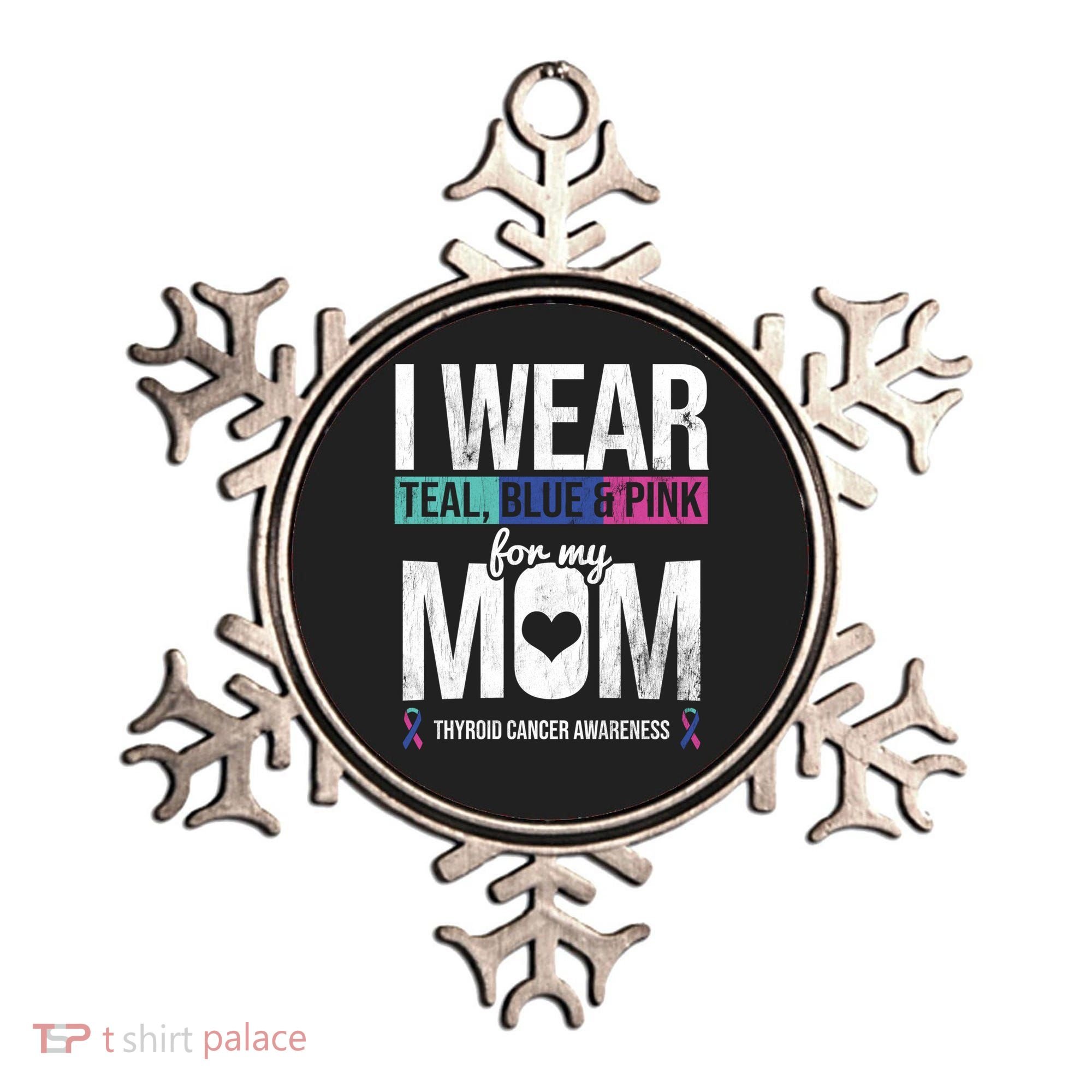 Wear Teal Blue Pink For Mom Thyroid Cancer Awareness Ribbon Gift Ornament