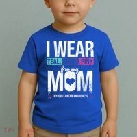 Wear Teal Blue Pink For Mom Thyroid Cancer Awareness Ribbon Gift Toddler T-Shirt thumb 2
