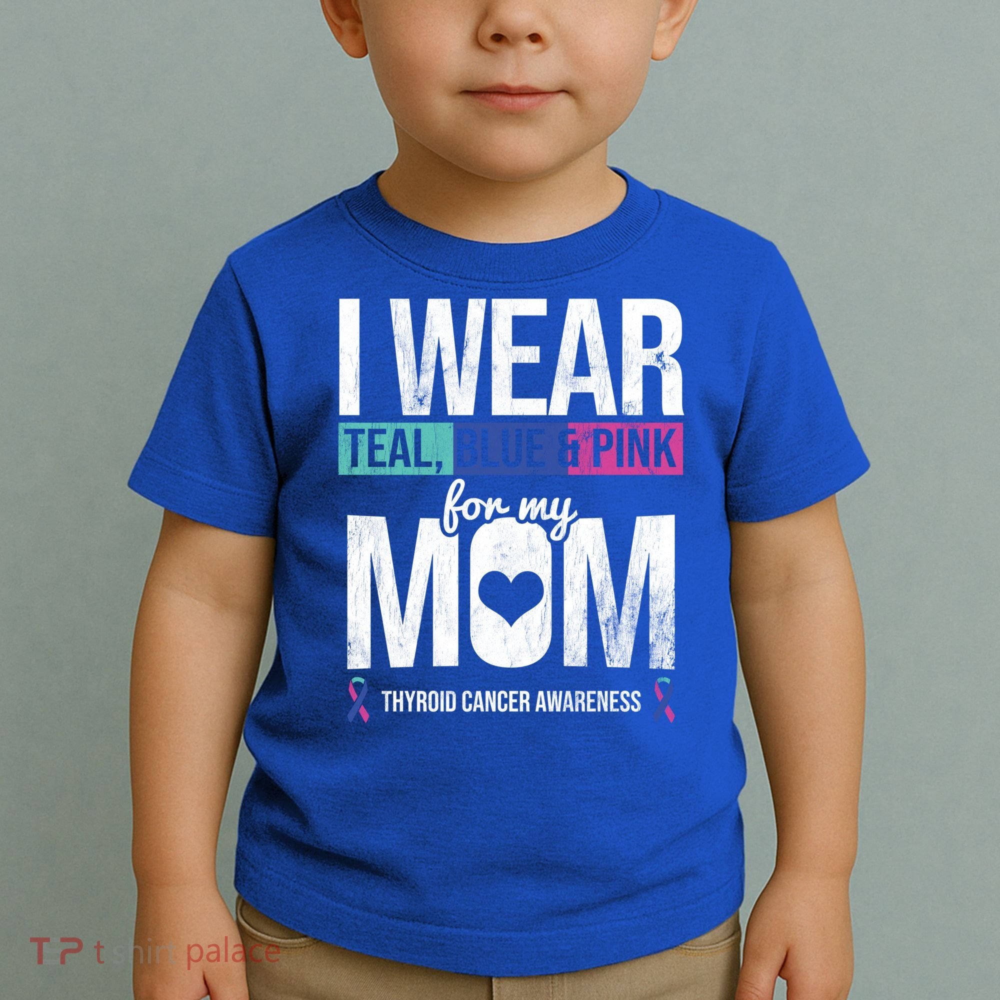 Wear Teal Blue Pink For Mom Thyroid Cancer Awareness Ribbon Gift Toddler T-Shirt