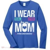 Wear Teal Blue Pink For Mom Thyroid Cancer Awareness Ribbon Gift Women's Long Sleeve Shirt thumb 0