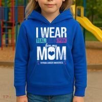 Wear Teal Blue Pink For Mom Thyroid Cancer Awareness Ribbon Gift Kids Hoodie thumb 3