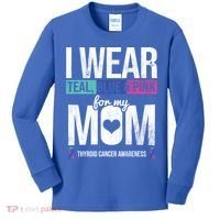 Wear Teal Blue Pink For Mom Thyroid Cancer Awareness Ribbon Gift Kids Long Sleeve Shirt thumb 0