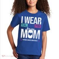 Wear Teal Blue Pink For Mom Thyroid Cancer Awareness Ribbon Gift Kids T-Shirt thumb 2
