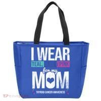 Wear Teal Blue Pink For Mom Thyroid Cancer Awareness Ribbon Gift Tote Bag thumb 0