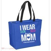 Wear Teal Blue Pink For Mom Thyroid Cancer Awareness Ribbon Gift Tote Bag thumb 2