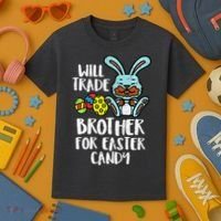 Will Trade Brother For Easter Candy Funny Family Kids T-Shirt thumb 3