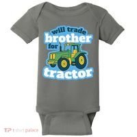 Will Trade Brother For Tractor Funny Baby Bodysuit thumb 0