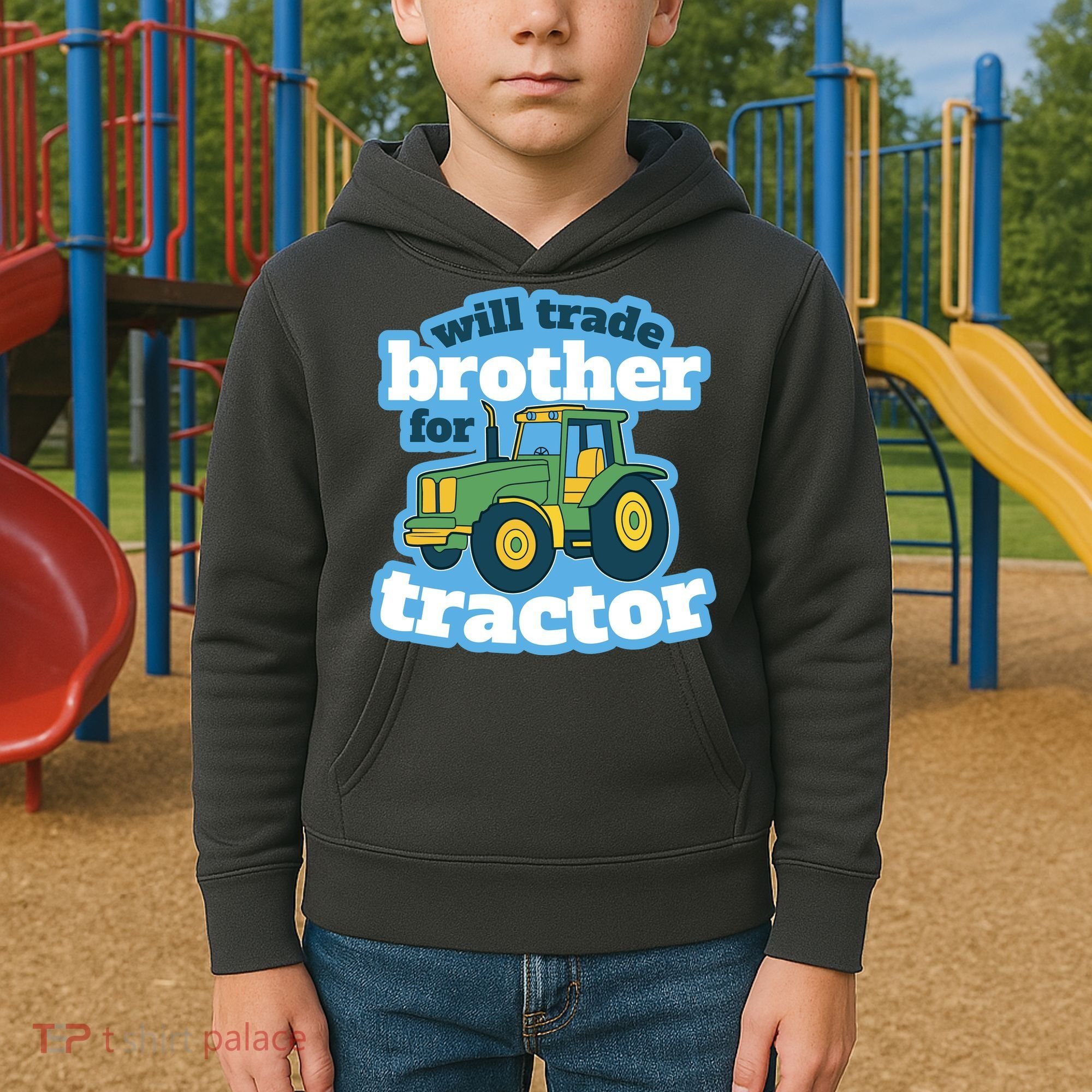 Will Trade Brother For Tractor Funny Kids Hoodie