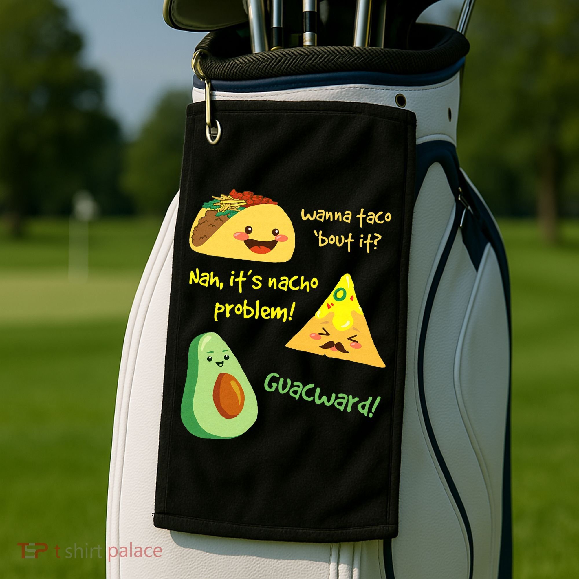 Wanna Taco Bout It Nacho Problem! Funny Avocado Food Pun Golf Towel