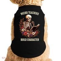 Wierd Teachers Build Charcter Funny Skeleton Book Floral Halloween Doggie Tank thumb 0