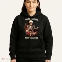 Wierd Teachers Build Charcter Funny Skeleton Book Floral Halloween Hoodie thumb 5