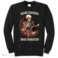 Wierd Teachers Build Charcter Funny Skeleton Book Floral Halloween Sweatshirt thumb 0