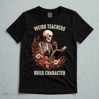 Wierd Teachers Build Charcter Funny Skeleton Book Floral Halloween T-Shirt thumb 5
