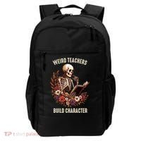 Wierd Teachers Build Charcter Funny Skeleton Book Floral Halloween Backpack thumb 0