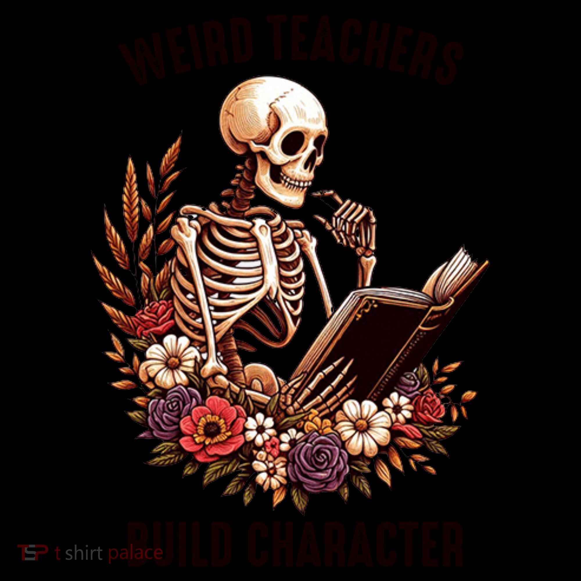 Wierd Teachers Build Charcter Funny Skeleton Book Floral Halloween Coffee Mug