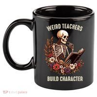 Wierd Teachers Build Charcter Funny Skeleton Book Floral Halloween 11oz C Handle Ceramic Mug thumb 2