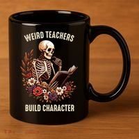 Wierd Teachers Build Charcter Funny Skeleton Book Floral Halloween 11oz C Handle Ceramic Mug thumb 3