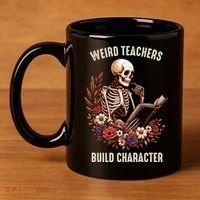 Wierd Teachers Build Charcter Funny Skeleton Book Floral Halloween 11oz C Handle Ceramic Mug thumb 4