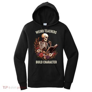 Wierd Teachers Build Charcter Funny Skeleton Book Floral Halloween Women's Hoodie