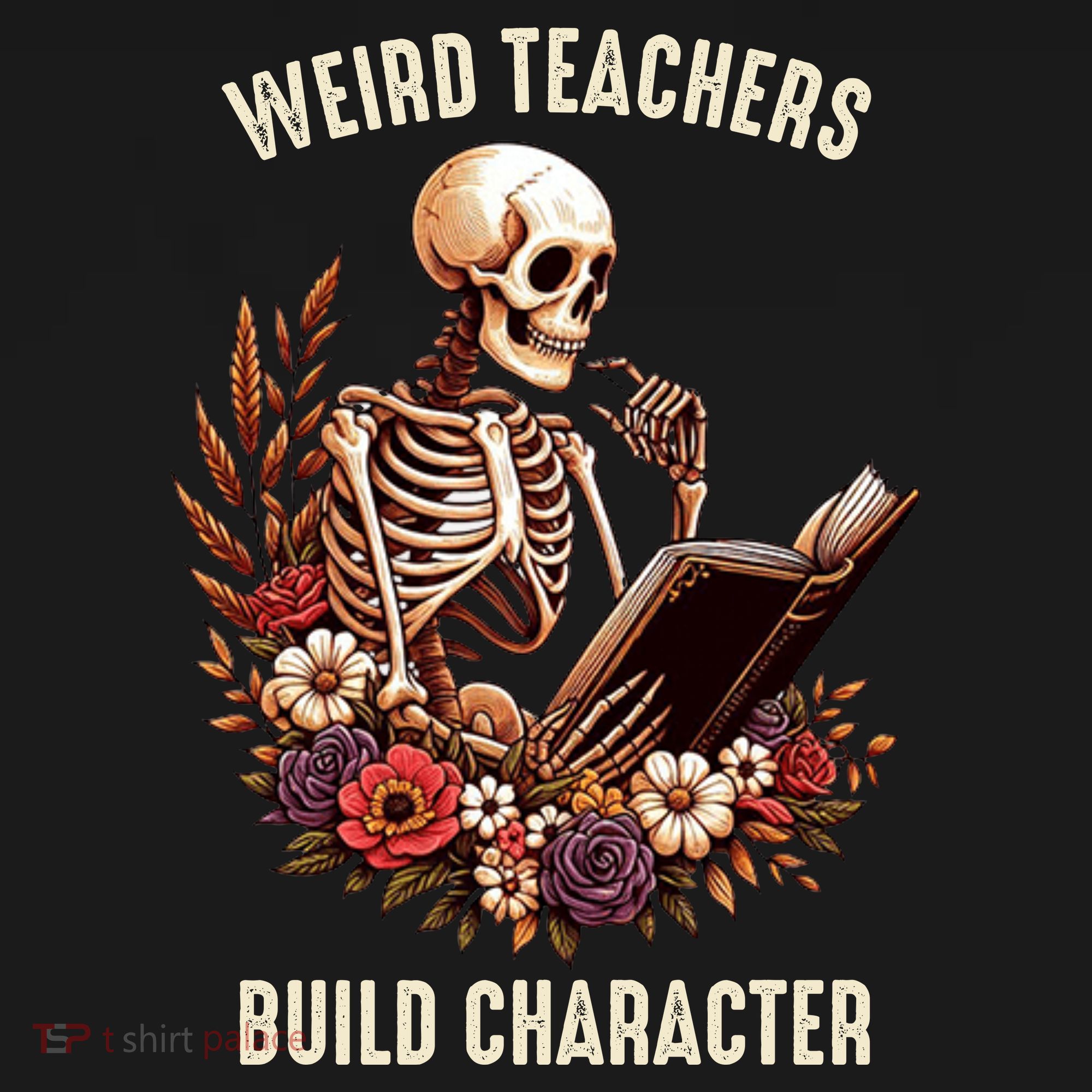 Wierd Teachers Build Charcter Funny Skeleton Book Floral Halloween Women's Hoodie