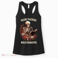 Wierd Teachers Build Charcter Funny Skeleton Book Floral Halloween Women's Tank Top thumb 0