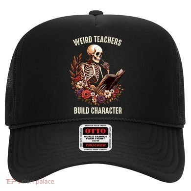 Wierd Teachers Build Charcter Funny Skeleton Book Floral Halloween Hat