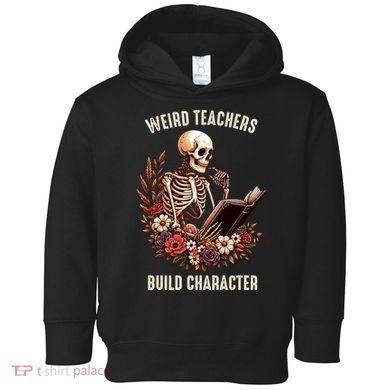 Wierd Teachers Build Charcter Funny Skeleton Book Floral Halloween Toddler Hoodie