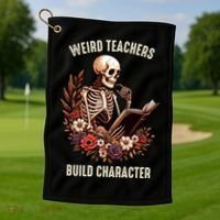 Wierd Teachers Build Charcter Funny Skeleton Book Floral Halloween Golf Towel thumb 1