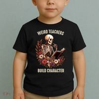 Wierd Teachers Build Charcter Funny Skeleton Book Floral Halloween Toddler T-Shirt thumb 2