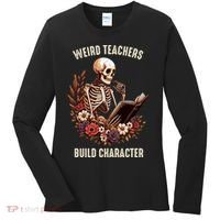 Wierd Teachers Build Charcter Funny Skeleton Book Floral Halloween Women's Long Sleeve Shirt thumb 0