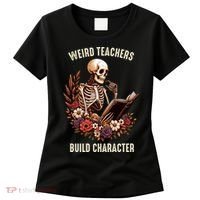 Wierd Teachers Build Charcter Funny Skeleton Book Floral Halloween Women's T-Shirt thumb 0