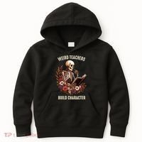 Wierd Teachers Build Charcter Funny Skeleton Book Floral Halloween Kids Hoodie thumb 0