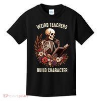Wierd Teachers Build Charcter Funny Skeleton Book Floral Halloween Kids T-Shirt thumb 0