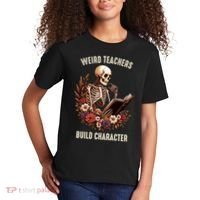Wierd Teachers Build Charcter Funny Skeleton Book Floral Halloween Kids T-Shirt thumb 2