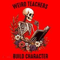 Wierd Teachers Build Charcter Funny Skeleton Book Floral Halloween Santa Hat thumb 1