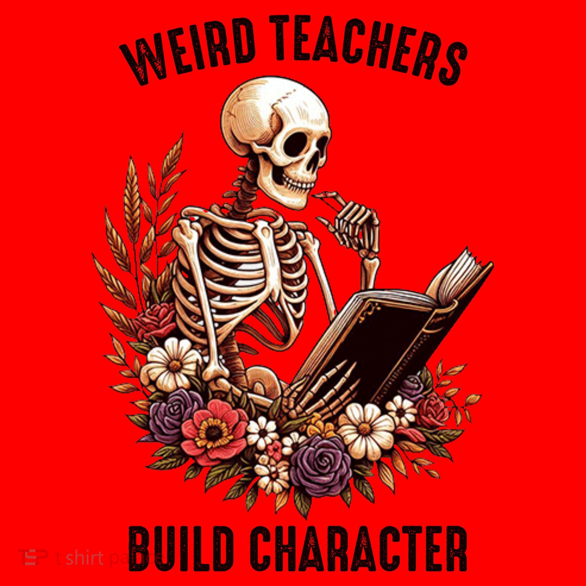 Wierd Teachers Build Charcter Funny Skeleton Book Floral Halloween Santa Hat
